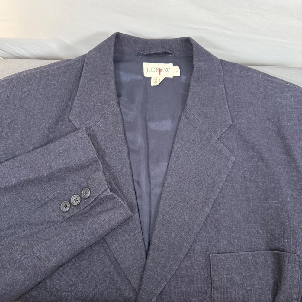 J. Crew Mens Navy‎ Blue Linen Cotton Blend Blazer Sport Coat Jacket Size L Y2K